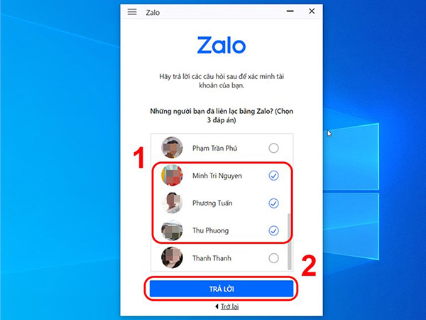 Bước 3: Xác nhận 3 người đã liên lạc bằng Zalo