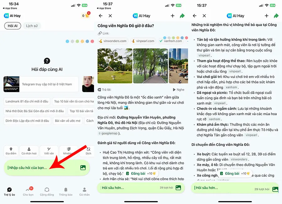 Trên ứng dụng AI Hay